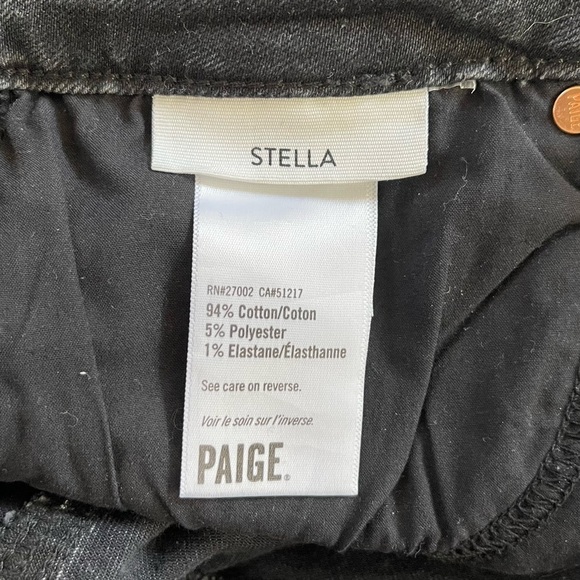 Paige Stella Jeans Straight High Rise Raw Hem Distressed Casual Denim Black 27 - Picture 9 of 13